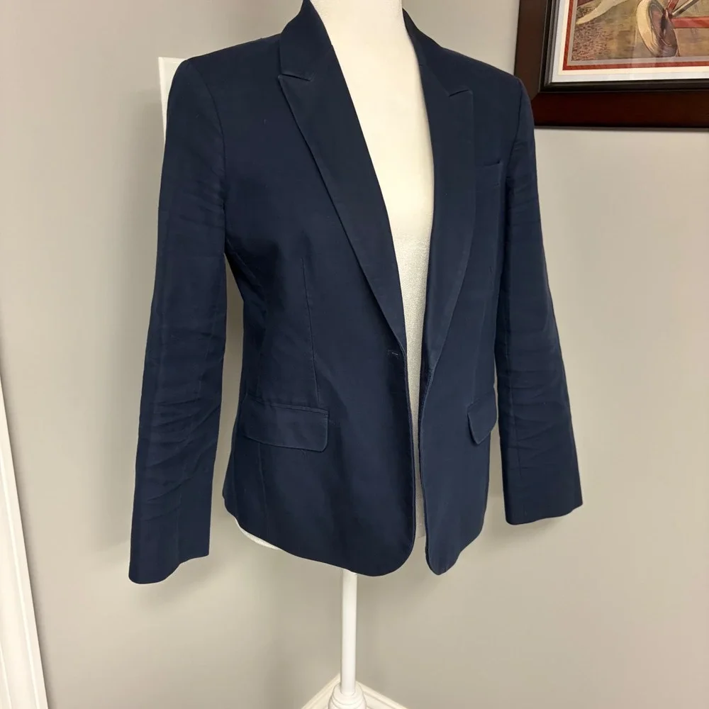 J.Crew Suiting Womens Navy Blue Cotton Single Button Blazer Size 8